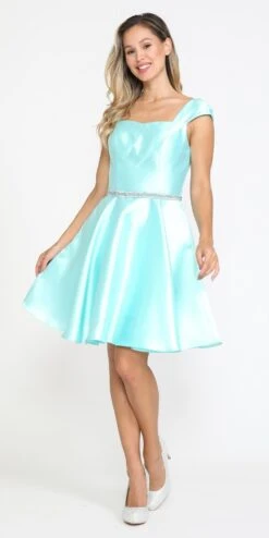 Poly USA | Ed Young 8416 Short A-Line Mikado Dress With Pockets(Poly Usa 8416 Short A Line Mikado Dress With Pockets) -Dress Promotion Store 8416Aqua 1