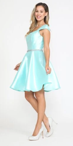 Poly USA | Ed Young 8416 Short A-Line Mikado Dress With Pockets(Poly Usa 8416 Short A Line Mikado Dress With Pockets) -Dress Promotion Store 8416Aqua 3