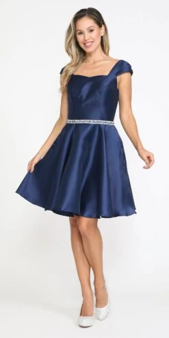 Poly USA | Ed Young 8416 Short A-Line Mikado Dress With Pockets(Poly Usa 8416 Short A Line Mikado Dress With Pockets) -Dress Promotion Store 8416Navy 1
