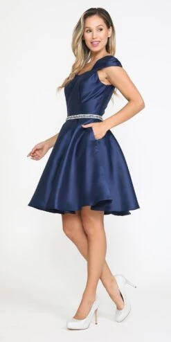 Poly USA | Ed Young 8416 Short A-Line Mikado Dress With Pockets(Poly Usa 8416 Short A Line Mikado Dress With Pockets) -Dress Promotion Store 8416Navy 3