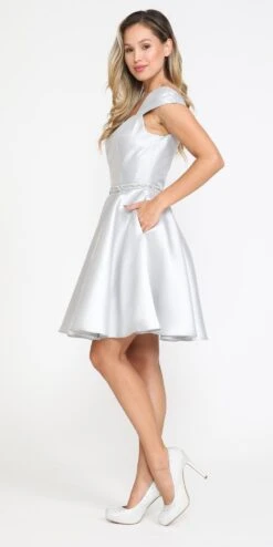 Poly USA | Ed Young 8416 Short A-Line Mikado Dress With Pockets(Poly Usa 8416 Short A Line Mikado Dress With Pockets) -Dress Promotion Store 8416Silver 5