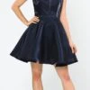 Poly USA | Ed Young 8447 Embellished Waist With Pockets Short Dress(Embellished Waist With Pockets Homecoming Short Dress Navy Blue) -Dress Promotion Store 8447 poly usa navy blue