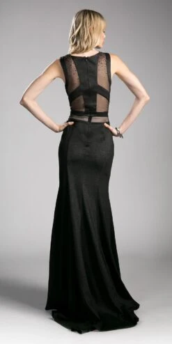 Cinderella Divine 84792 Sleeveless Sheer Cut Out Gown Beaded(Sleeveless Sheer Cut Out Prom Gown Beaded Black) -Dress Promotion Store 84792 black back