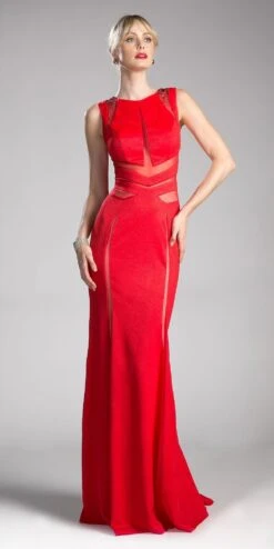 Cinderella Divine 84792 Sleeveless Sheer Cut Out Gown Beaded(Sleeveless Sheer Cut Out Prom Gown Beaded Black)