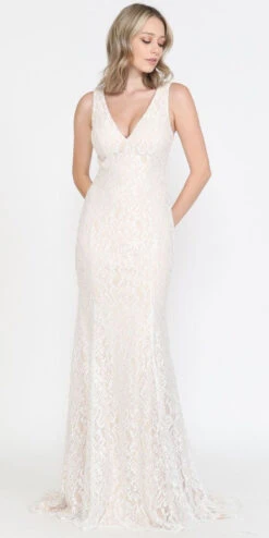 Poly USA | Ed Young 8496 Long Column Wedding Gown Sleeveless(Poly Usa 8496 Long Column Wedding Gown Sleeveless) -Dress Promotion Store 8496 DEATILFRONT