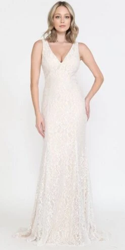 Poly USA | Ed Young 8496 Long Column Wedding Gown Sleeveless(Poly Usa 8496 Long Column Wedding Gown Sleeveless)