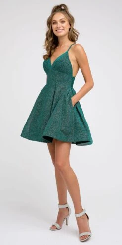 CLEARANCE - Juliet 850 Short V-Neck A-Line Dress With Pockets (Size Small)(V Neck Navy Blue Homecoming Short Dress With Pockets)