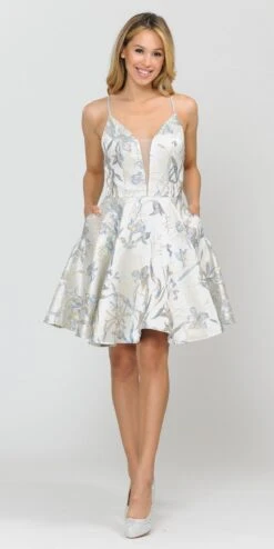 Poly USA | Ed Young 8510 A-Line Gold Print Short Dress With Pockets(A Line Homecoming Short Dress Baby Blue With Pockets)