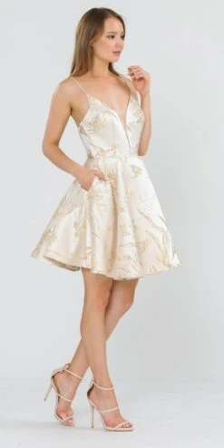 Poly USA | Ed Young 8510 A-Line Gold Print Short Dress With Pockets(A Line Homecoming Short Dress Baby Blue With Pockets) -Dress Promotion Store 8510 poly usa champagne side 38302600 4d48 438b 85b2 6eb0396ef903