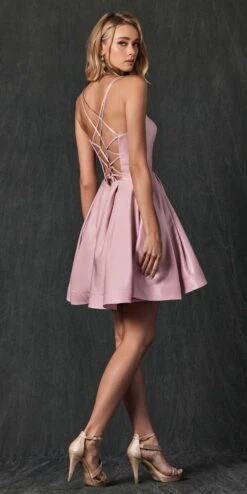 CLEARANCE - Juliet 852 Caged-Back Homecoming Short Dress With Pockets (Size Small)(Caged Back Homecoming Short Dress Peacock With Pockets) -Dress Promotion Store 852 juliet gallery blush 1 back