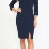 Poly USA | Ed Young 8526 Midi Knee Length Dress With 3/4 Length Sleeves(Poly Usa 8526 Midi Knee Length Dress With 3 4 Length Sleeves) -Dress Promotion Store 8526 NAVY