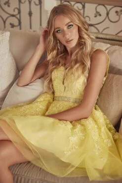 Juliet 853 Homecoming Short Dress Floral Lace Applique A-Line(Homecoming Short Dress Floral Lace Applique A Line) -Dress Promotion Store 853 juliet yellow gallery