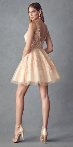 Juliet 853 Homecoming Short Dress Floral Lace Applique A-Line(Homecoming Short Dress Floral Lace Applique A Line) -Dress Promotion Store 853 Champagne Back