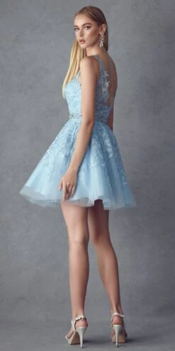 Juliet 853 Homecoming Short Dress Floral Lace Applique A-Line(Homecoming Short Dress Floral Lace Applique A Line) -Dress Promotion Store 853 IceBlue Back