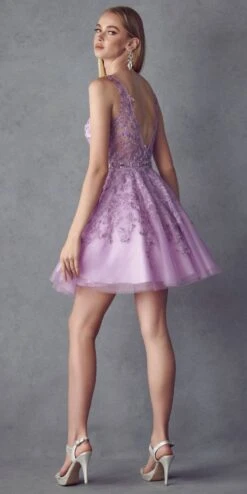 Juliet 853 Homecoming Short Dress Floral Lace Applique A-Line(Homecoming Short Dress Floral Lace Applique A Line) -Dress Promotion Store 853 Lilac Back