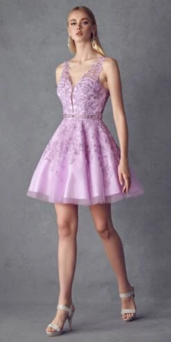 Juliet 853 Homecoming Short Dress Floral Lace Applique A-Line(Homecoming Short Dress Floral Lace Applique A Line) -Dress Promotion Store 853 Lilac Front