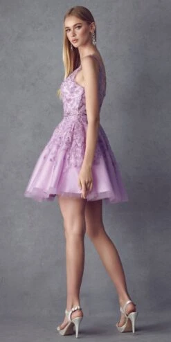 Juliet 853 Homecoming Short Dress Floral Lace Applique A-Line(Homecoming Short Dress Floral Lace Applique A Line) -Dress Promotion Store 853 Lilac Side
