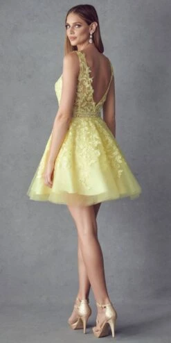 Juliet 853 Homecoming Short Dress Floral Lace Applique A-Line(Homecoming Short Dress Floral Lace Applique A Line) -Dress Promotion Store 853 Yellow Back