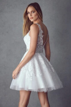 Juliet 853 Homecoming Short Dress Floral Lace Applique A-Line(Homecoming Short Dress Floral Lace Applique A Line) -Dress Promotion Store 853w white zoom back