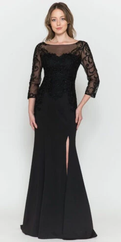 Poly USA | Ed Young 8564 Front Open Slit Jersey Skirt Mid-Sleeves Mother Of The Bride Dress(Poly Usa 8564 Front Open Slit Jersey Skirt Mid Sleeves Mother Of The Bride Dress) -Dress Promotion Store 8564 BLACK 10ae8978 767f 4b87 861f 4bf95ec7dafd