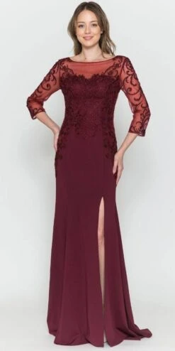 Poly USA | Ed Young 8564 Front Open Slit Jersey Skirt Mid-Sleeves Mother Of The Bride Dress(Poly Usa 8564 Front Open Slit Jersey Skirt Mid Sleeves Mother Of The Bride Dress) -Dress Promotion Store 8564 BURGUNDY 12f2bb95 cda5 4b3b a8a3 b9a2a0515b51