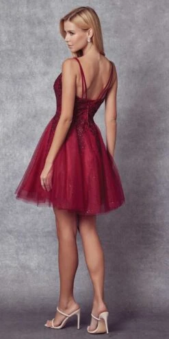 Juliet 857 Embroidered Top Short A-line Glitter Dress(Juliet 857 Embroidered Top Short A Line Glitter Dress) -Dress Promotion Store 857 Burgundy Back 1