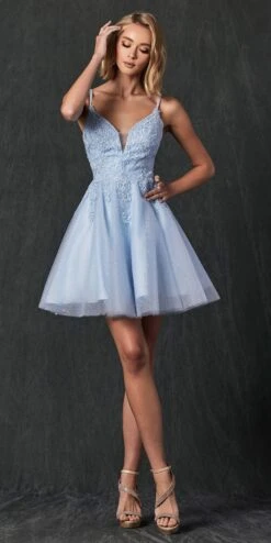 Juliet 857 Embroidered Top Short A-line Glitter Dress(Juliet 857 Embroidered Top Short A Line Glitter Dress) -Dress Promotion Store 857 IceBlue Front