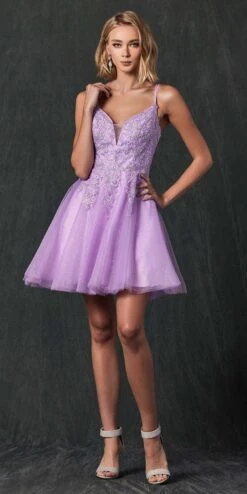 Juliet 857 Embroidered Top Short A-line Glitter Dress(Juliet 857 Embroidered Top Short A Line Glitter Dress) -Dress Promotion Store 857 Lilac Front