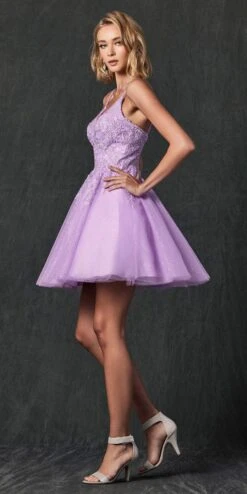 Juliet 857 Embroidered Top Short A-line Glitter Dress(Juliet 857 Embroidered Top Short A Line Glitter Dress) -Dress Promotion Store 857 Lilac Side