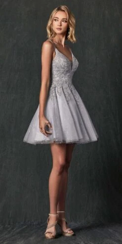 Juliet 857 Embroidered Top Short A-line Glitter Dress(Juliet 857 Embroidered Top Short A Line Glitter Dress) -Dress Promotion Store 857 Silver Side
