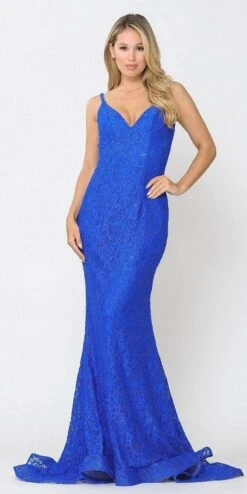 Poly USA | Ed Young 8590 Beaded Lace Mermaid Style Long Dress(Beaded Lace Mermaid Style Long Prom Dress Black) -Dress Promotion Store 8590 poly usa royal blue