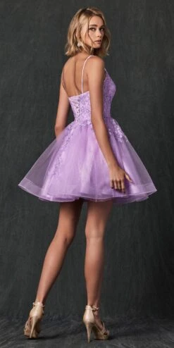 Juliet 859 Short Floral Applique Glitter Tulle A-Line Dress(Juliet 859 Short Floral Applique Glitter Tulle A Line Dress) -Dress Promotion Store 859 Lilac Back