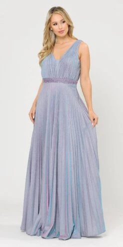 Poly USA | Ed Young 8600 Sleeveless Pleated Glitter Knit Long Dress Beaded Waist(Sleeveless Pleated Long Prom Dress Beaded Waist Black) -Dress Promotion Store 8600 poly usa lavender