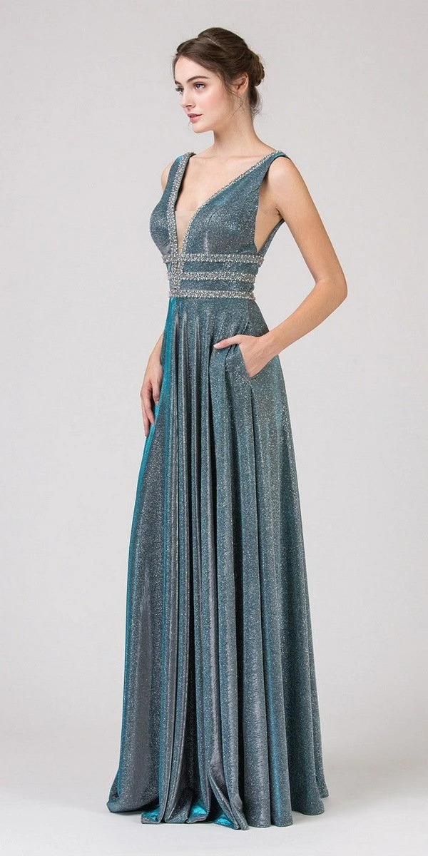 Eureka 8606 A-Line Metallic Long Dress With Pockets(Charcoal A Line Metallic Long Prom Dress With Pockets) 4 Eureka 8606 A-Line Metallic Long Dress With Pockets(Charcoal A Line Metallic Long Prom Dress With Pockets) - Image 2