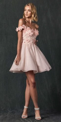 Juliet 861 Floral Embroidered Glitter Mesh Short A-Line Dress(Floral Embroidered Glitter Mesh Short A Line Dress) -Dress Promotion Store 861 juliet blush