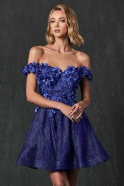 Juliet 861 Floral Embroidered Glitter Mesh Short A-Line Dress(Floral Embroidered Glitter Mesh Short A Line Dress) -Dress Promotion Store 861 juliet royal blue zoom