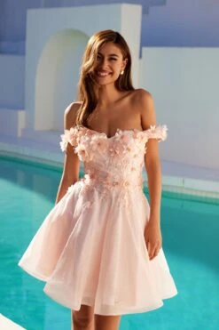 Juliet 861 Floral Embroidered Glitter Mesh Short A-Line Dress(Floral Embroidered Glitter Mesh Short A Line Dress) -Dress Promotion Store 861BLUSH3396