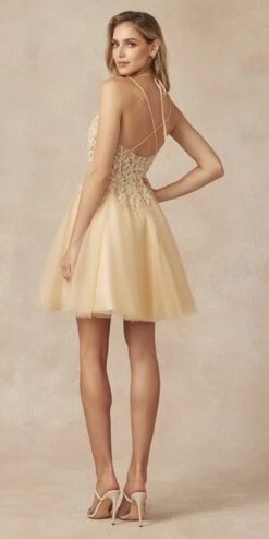Juliet 864 Leaf Lace Embroidered Bodice Glitter Tulle Dress(Juliet 864 Leaf Lace Embroidered Bodice Glitter Tulle Dress) -Dress Promotion Store 864 champagne back