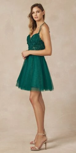 Juliet 864 Leaf Lace Embroidered Bodice Glitter Tulle Dress(Juliet 864 Leaf Lace Embroidered Bodice Glitter Tulle Dress) -Dress Promotion Store 864 emerald side