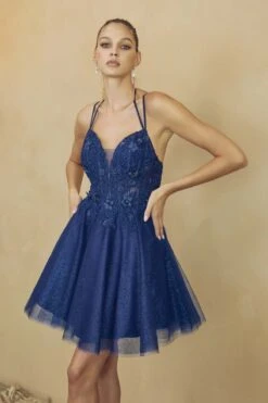 Juliet 864 Leaf Lace Embroidered Bodice Glitter Tulle Dress(Juliet 864 Leaf Lace Embroidered Bodice Glitter Tulle Dress) -Dress Promotion Store 864 navy zoom