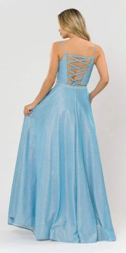 Poly USA | Ed Young 8676 Two-Piece Long Dress Lace-Up Back With Pockets(Blue Two Piece Long Prom Dress Lace Upbacnk) -Dress Promotion Store 8676 poly usa blue back