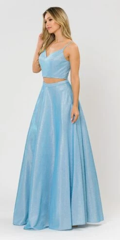 Poly USA | Ed Young 8676 Two-Piece Long Dress Lace-Up Back With Pockets(Blue Two Piece Long Prom Dress Lace Upbacnk) -Dress Promotion Store 8676 poly usa blue side