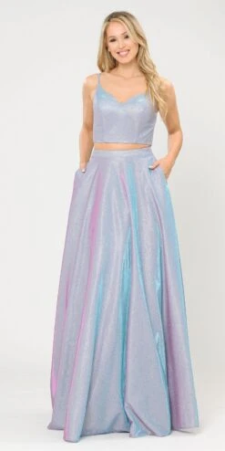 Poly USA | Ed Young 8676 Two-Piece Long Dress Lace-Up Back With Pockets(Blue Two Piece Long Prom Dress Lace Upbacnk) -Dress Promotion Store 8676 poly usa lavender