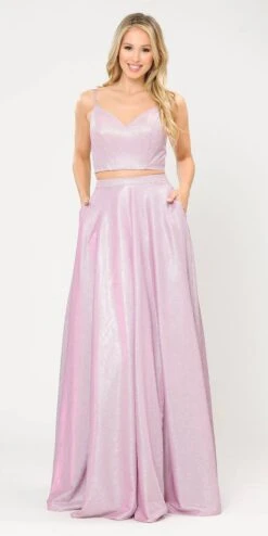 Poly USA | Ed Young 8676 Two-Piece Long Dress Lace-Up Back With Pockets(Blue Two Piece Long Prom Dress Lace Upbacnk) -Dress Promotion Store 8676 poly usa pink silver
