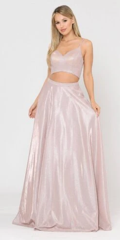 Poly USA | Ed Young 8676 Two-Piece Long Dress Lace-Up Back With Pockets(Blue Two Piece Long Prom Dress Lace Upbacnk) -Dress Promotion Store 8676 poly usa rose gold