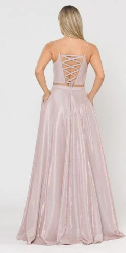 Poly USA | Ed Young 8676 Two-Piece Long Dress Lace-Up Back With Pockets(Blue Two Piece Long Prom Dress Lace Upbacnk) -Dress Promotion Store 8676 poly usa rose gold back