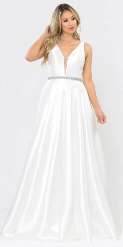 Poly USA | Ed Young 8682 V-Neck Mikado Long Dress With Pockets(V Neck And Back Black Long Prom Dress With Pockets) -Dress Promotion Store 8682 poly usa off white 799c57ab c754 41bc 8cf0 a44ed94af0ae