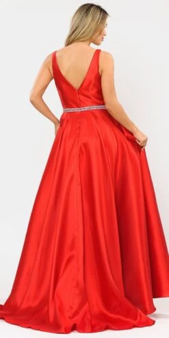 Poly USA | Ed Young 8682 V-Neck Mikado Long Dress With Pockets(V Neck And Back Black Long Prom Dress With Pockets) -Dress Promotion Store 8682 poly usa red back 52e3a469 151a 4c2e a037 f601079d7ab7
