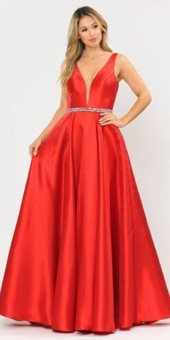 Poly USA | Ed Young 8682 V-Neck Mikado Long Dress With Pockets(V Neck And Back Black Long Prom Dress With Pockets) -Dress Promotion Store 8682 poly usa red b5e96c06 2eb6 4f16 b484 c0425e60cdf1