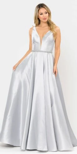 Poly USA | Ed Young 8682 V-Neck Mikado Long Dress With Pockets(V Neck And Back Black Long Prom Dress With Pockets) -Dress Promotion Store 8682 poly usa silver 7a6e4bde e520 451e 9e99 81081e9734ac